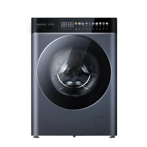 Modern front-loading washing machine with digital display.